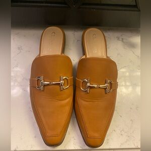 CL by Laundry Cognac Leather Slip-On Mules with Gold Bit Accent size 10